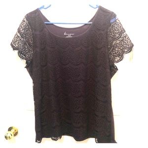 Deep purple lace front top with flutter sleeves